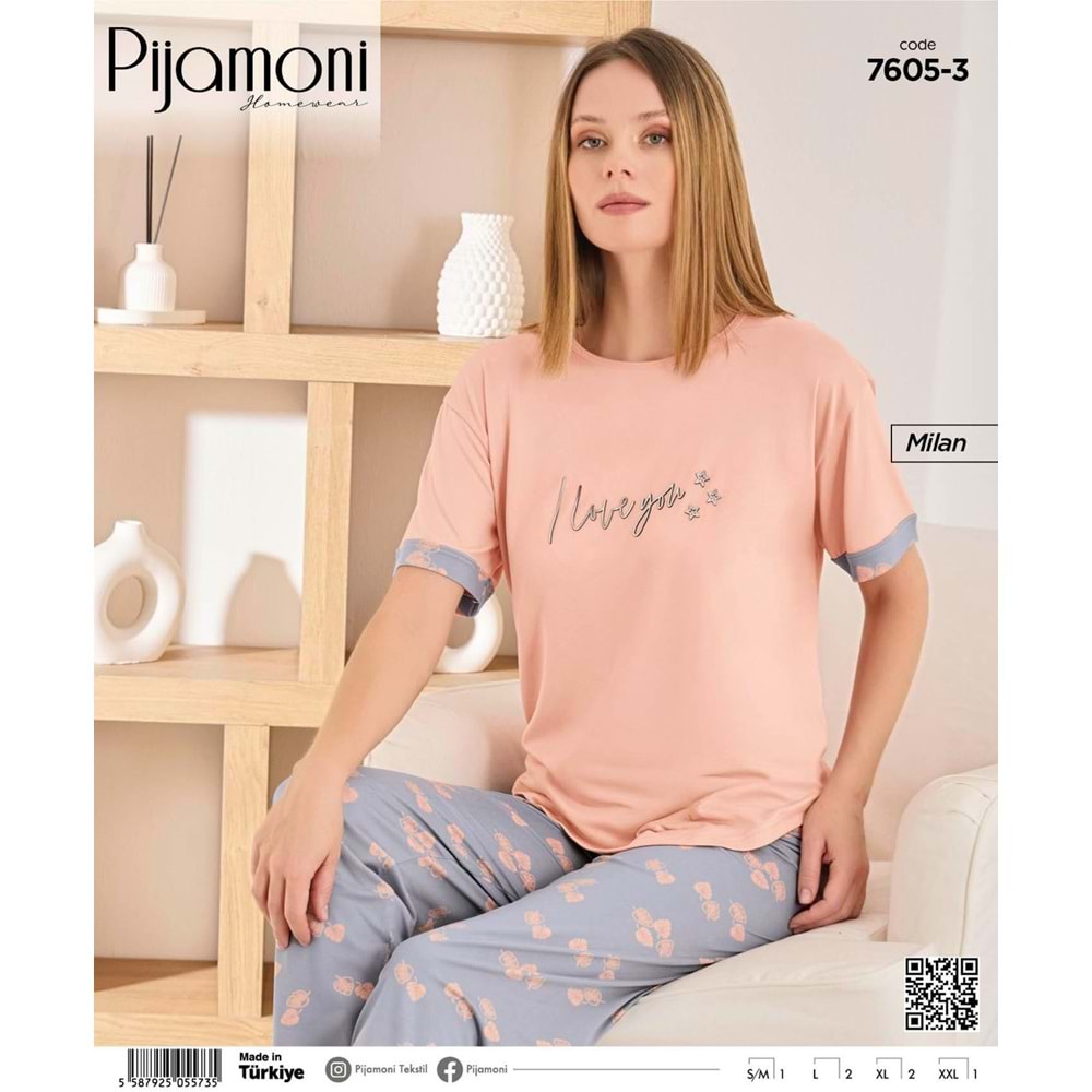 PJAMONİ 7605MİLAN KISA KOL BASKILI ALT UZUN TAKIM