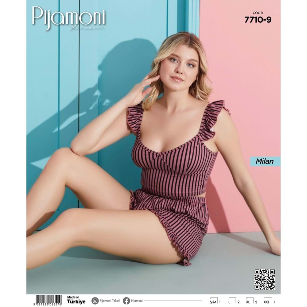 PJAMONİ 7710MİLAN OMUZ FIRFIRLI ŞORTLU TAKIM