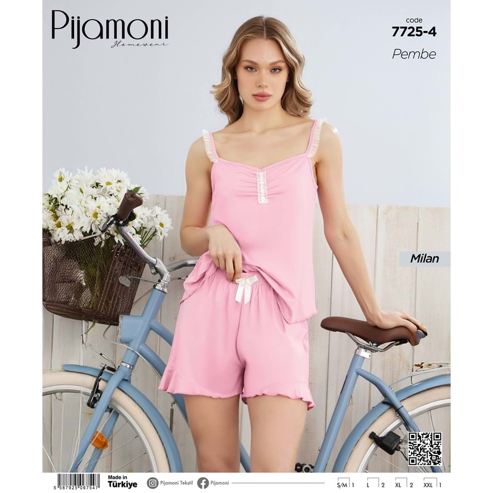PJAMONİ 7725MİLAN İP ASKILI DANTELLİ ŞORT FIRFIRLI TAKIM