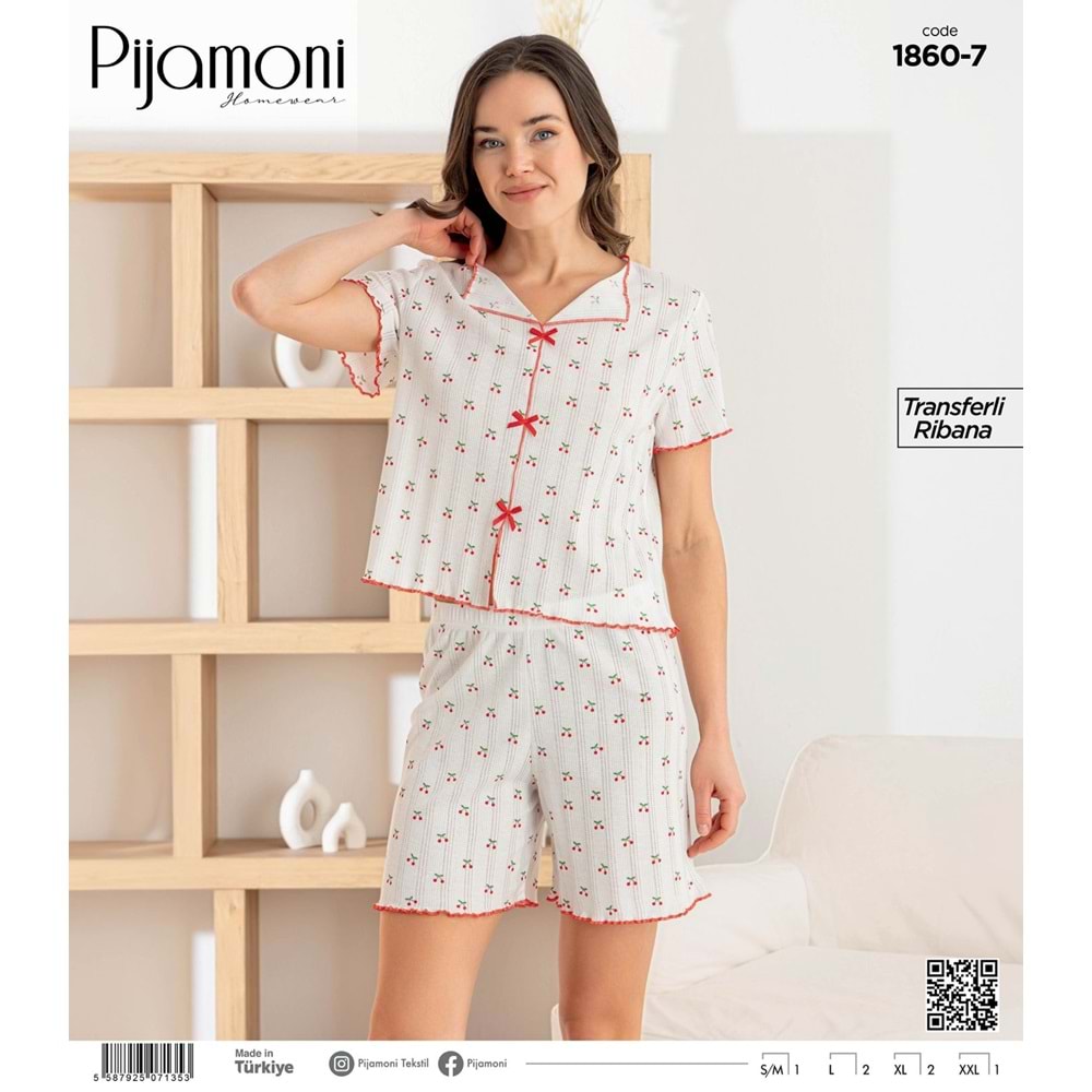PJAMONİ 1860 TRANSFERLİ RİBANA KISA KOL FİYONKLU ŞORTLU TAKIM