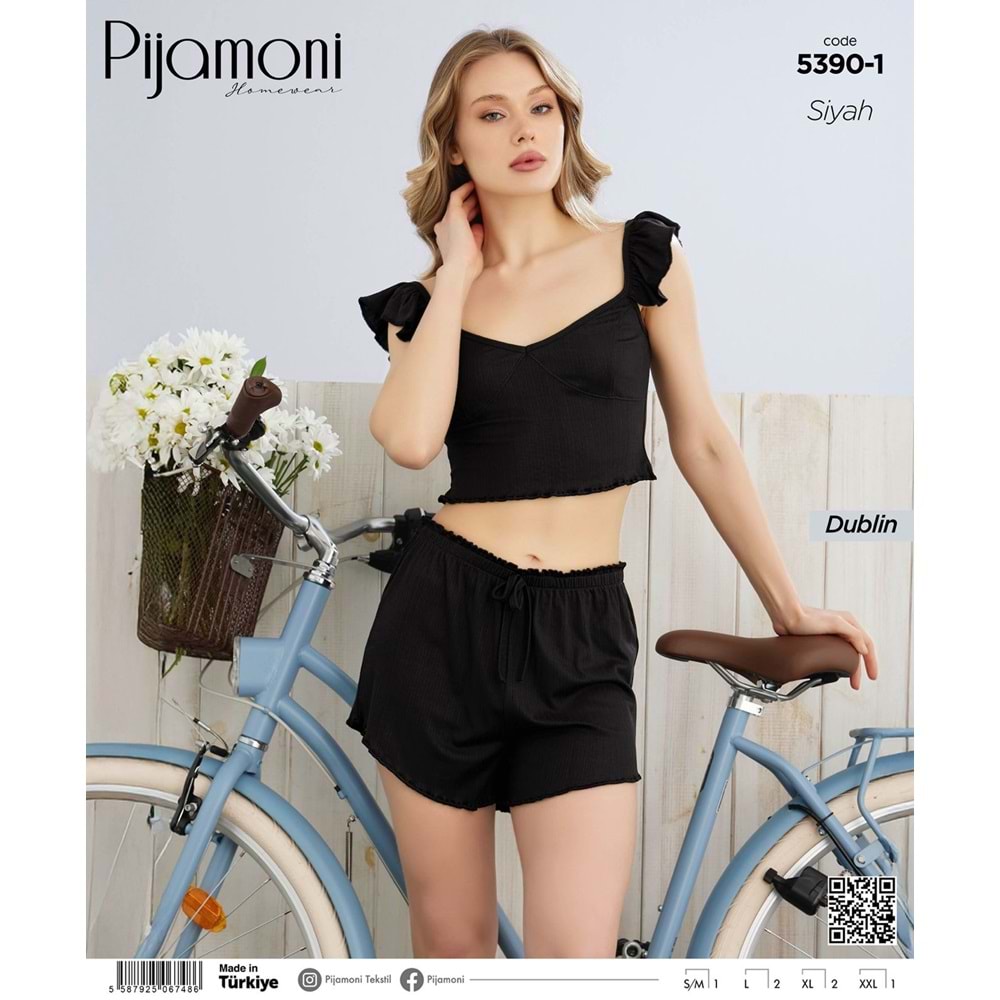 PJAMONİ 5390DUBLİN RAPORLU OMUZ FIRFIRLI ŞORTLU TAKIM